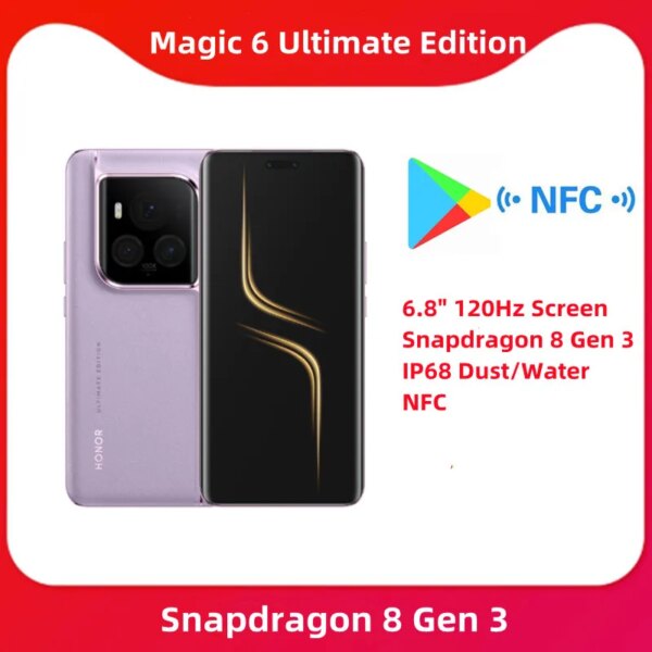 Google play 2024 Original HONOR Magic 6 Ultimate Edition 5G Mobile Phone 6.8″ 120Hz Screen Snapdragon 8 Gen 3 IP68 Dust/Water Smart Phones Smart Shop