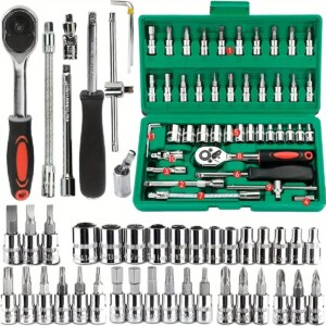 46Pcs Family Tools 1/4 Set Mechanic Tool Kits for Auto Repair Hous with Sockets Metric Hex Bit Socket Set inch Ratchet Wrench Uncategorized