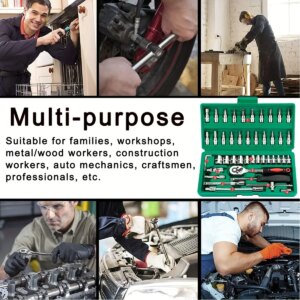 46Pcs Family Tools 1/4 Set Mechanic Tool Kits for Auto Repair Hous with Sockets Metric Hex Bit Socket Set inch Ratchet Wrench Uncategorized