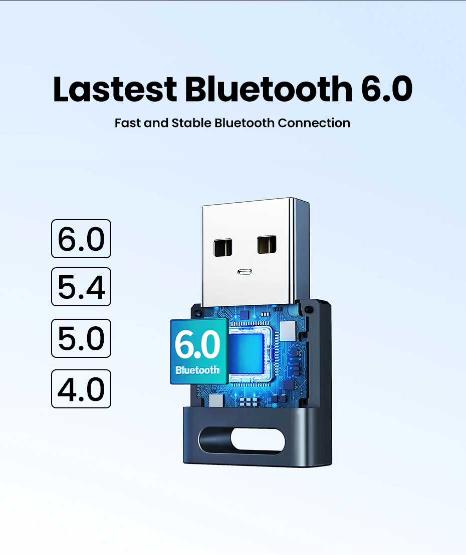 USB Bluetooth Adapter, Bluetooth 6.0 Dongle for PC Windows 11/10/8.1, Bluetooth Receiver & Transmitter for Keyboard/Mouse