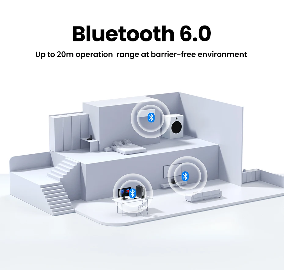 USB Bluetooth Adapter, Bluetooth 6.0 Dongle for PC Windows 11/10/8.1, Bluetooth Receiver & Transmitter for Keyboard/Mouse