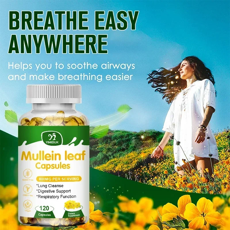 Mullein Leaf 800mg Capsules with Pure Leaf Extract & Herbal Formula, Cleanse Lungs, Relieve Cough & Support Digestive Comfort