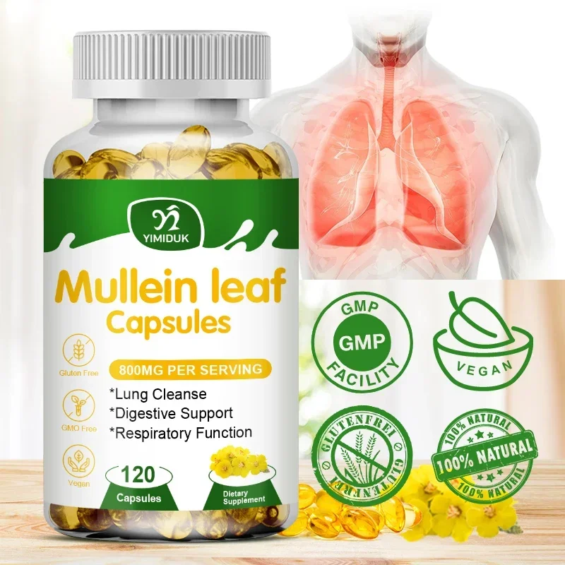 Mullein Leaf 800mg Capsules with Pure Leaf Extract & Herbal Formula, Cleanse Lungs, Relieve Cough & Support Digestive Comfort