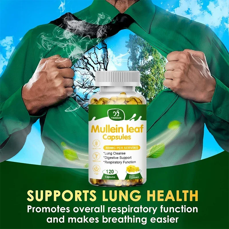 Mullein Leaf 800mg Capsules with Pure Leaf Extract & Herbal Formula, Cleanse Lungs, Relieve Cough & Support Digestive Comfort