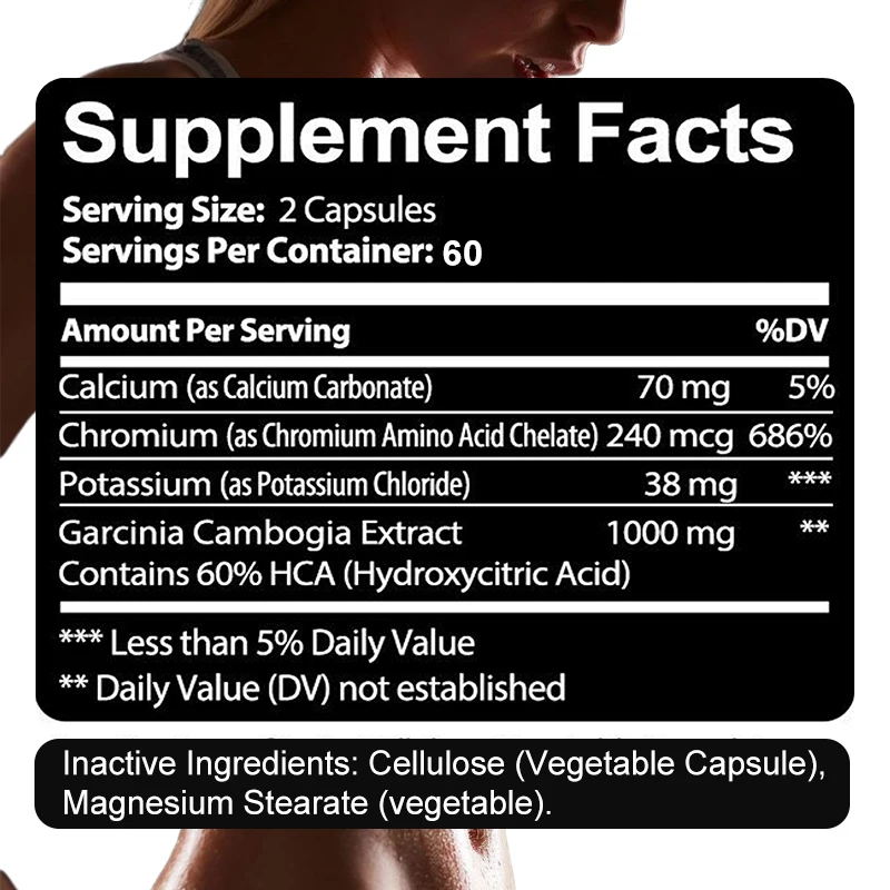 Garcinia Cambogia Extract Weight Loss Capsules Unisex supports weight loss and fat burning, cleansing