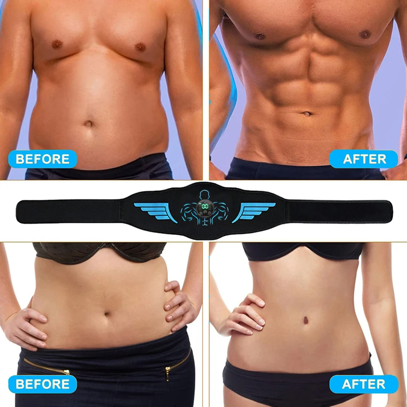 EMS Abdominal Toning Belt Muscle Toner Abs Trainer Electric USB Recharge Body Waist Massager Weight Loss Fitness Equiment Unisex