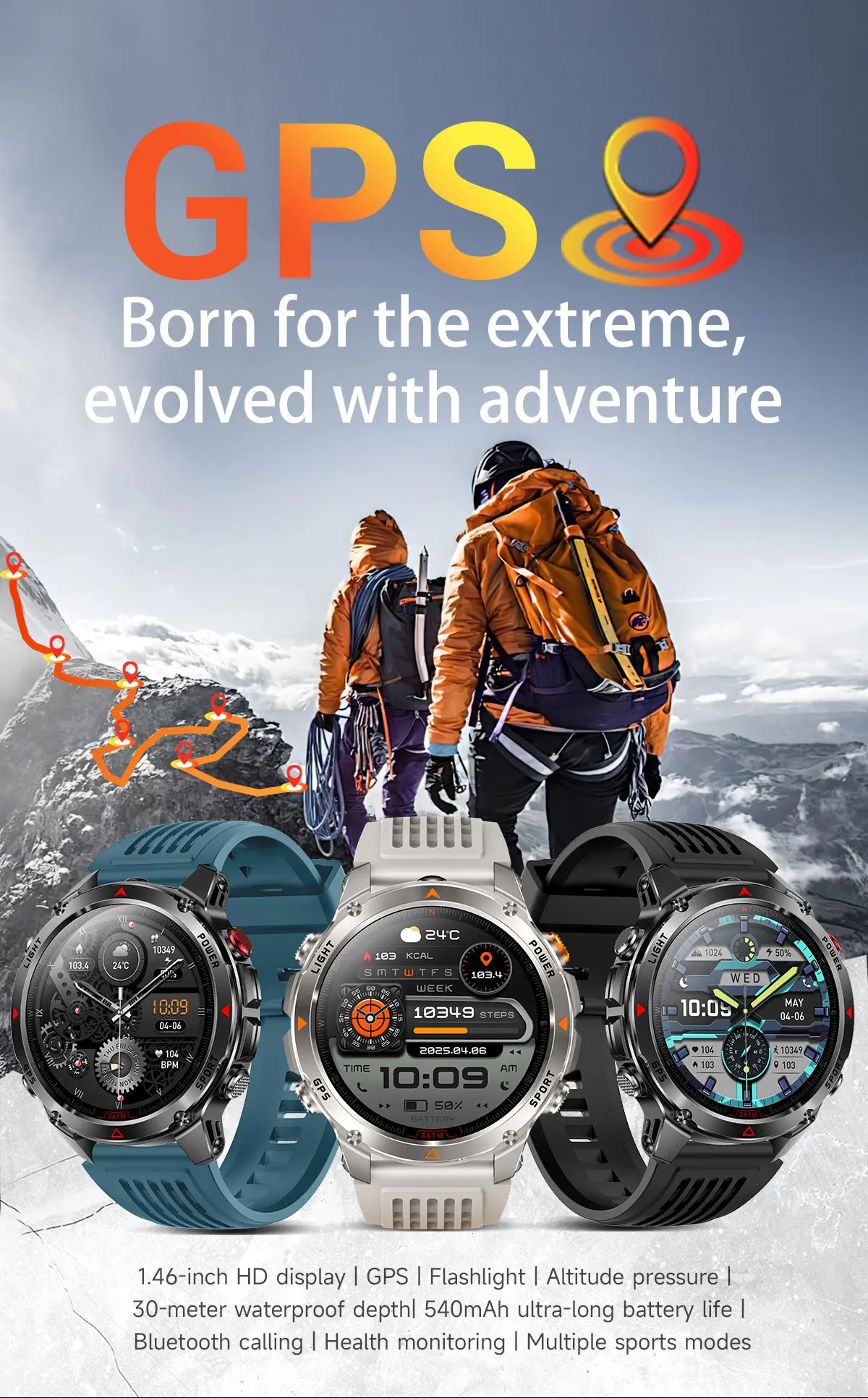 Forerunner 570 GPS Smart Watch 3ATM Waterproof AMOLED Screen MULTI-BAND GNSS Compass Altimeter Flashlight Sports Smartwatch Men