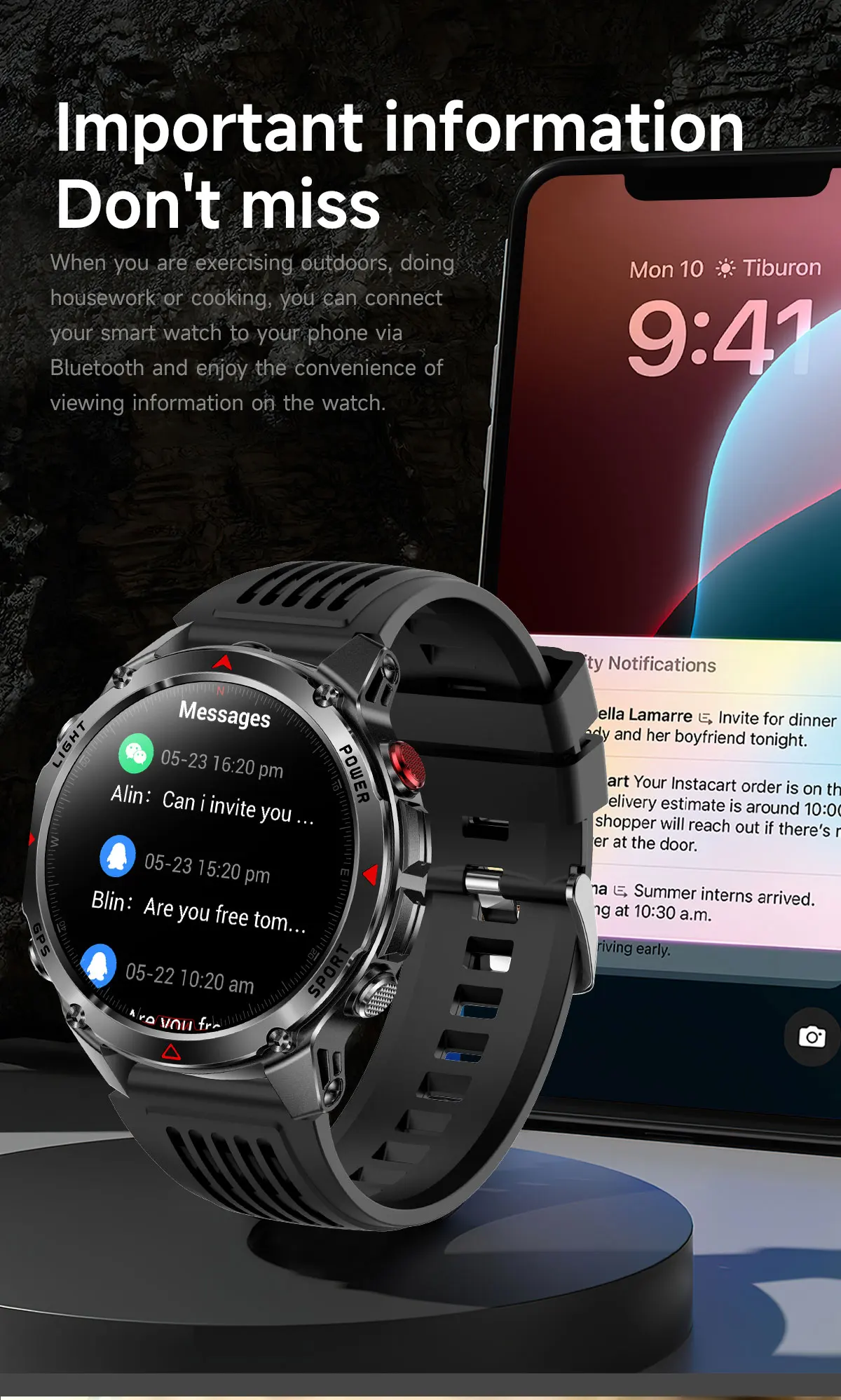 Forerunner 570 GPS Smart Watch 3ATM Waterproof AMOLED Screen MULTI-BAND GNSS Compass Altimeter Flashlight Sports Smartwatch Men