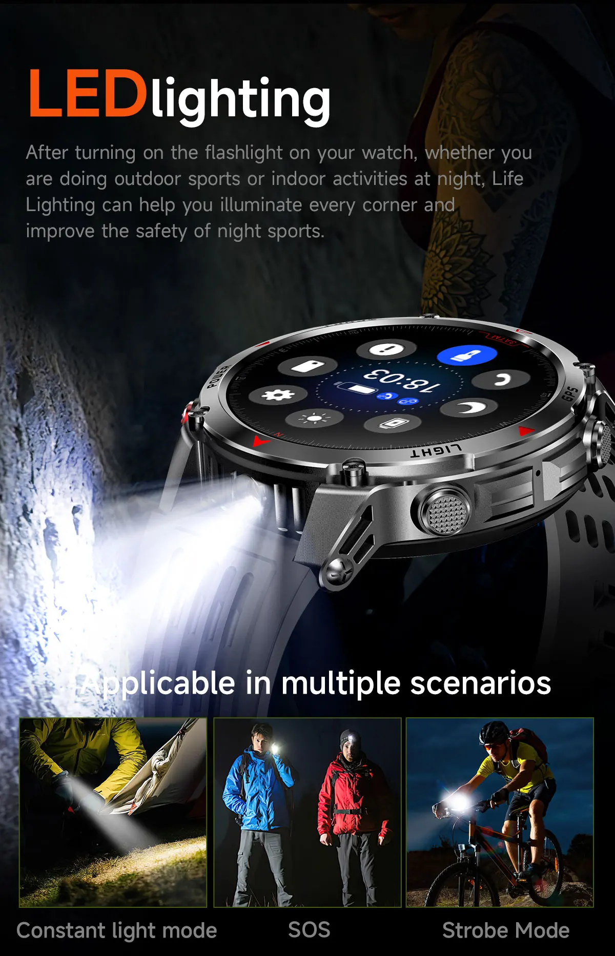 Forerunner 570 GPS Smart Watch 3ATM Waterproof AMOLED Screen MULTI-BAND GNSS Compass Altimeter Flashlight Sports Smartwatch Men