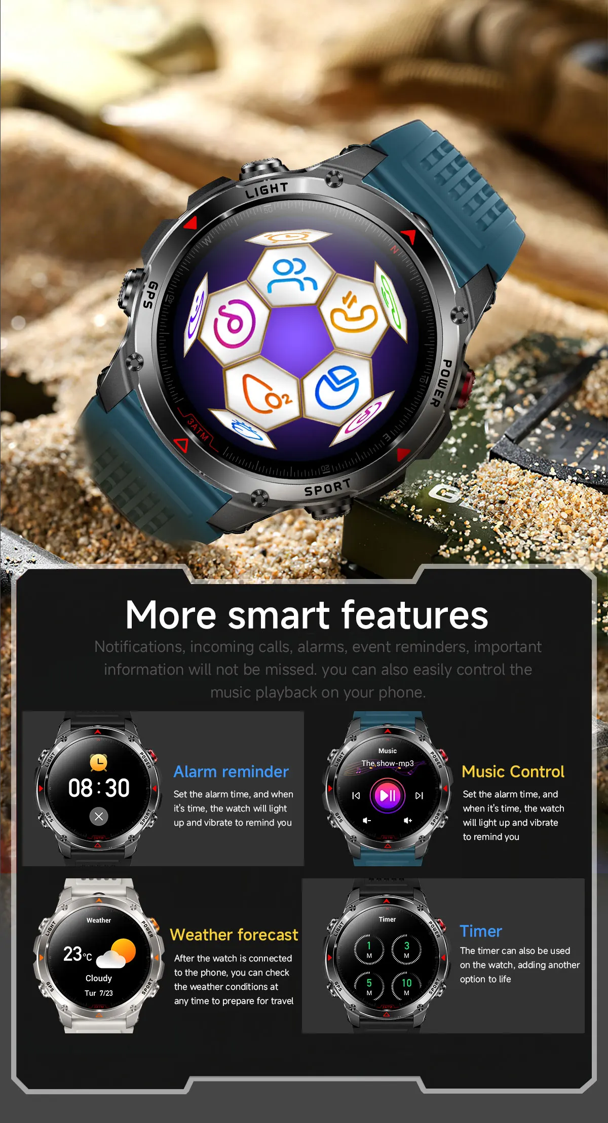 Forerunner 570 GPS Smart Watch 3ATM Waterproof AMOLED Screen MULTI-BAND GNSS Compass Altimeter Flashlight Sports Smartwatch Men