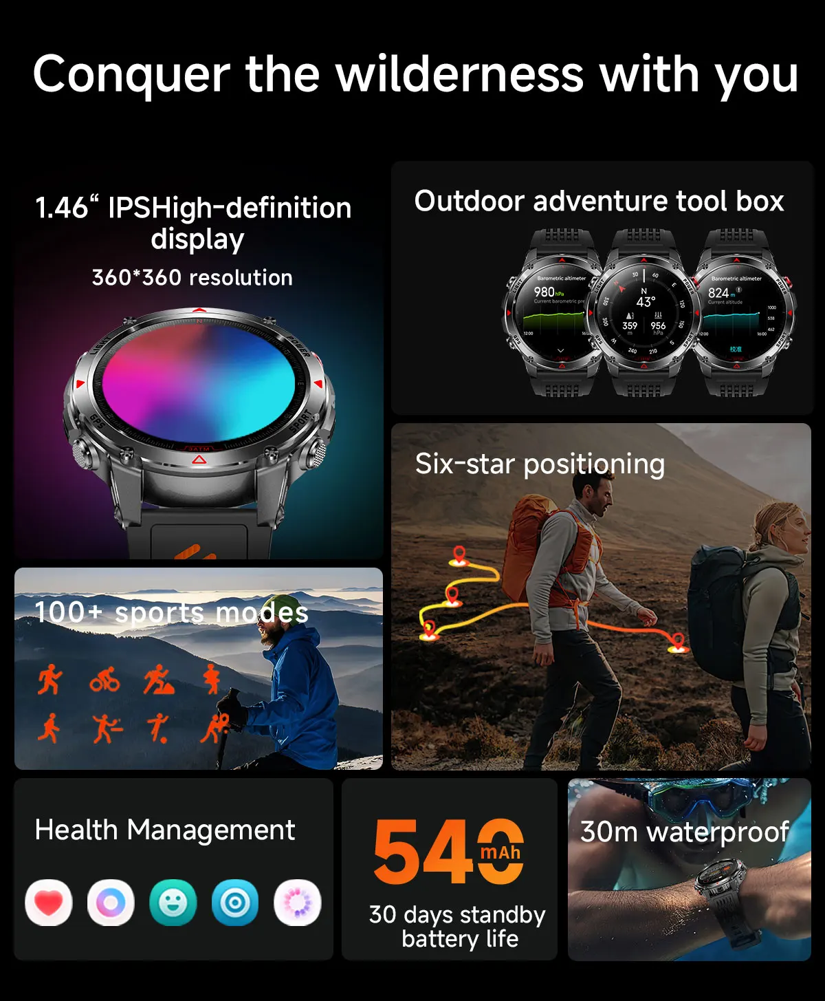 Forerunner 570 GPS Smart Watch 3ATM Waterproof AMOLED Screen MULTI-BAND GNSS Compass Altimeter Flashlight Sports Smartwatch Men