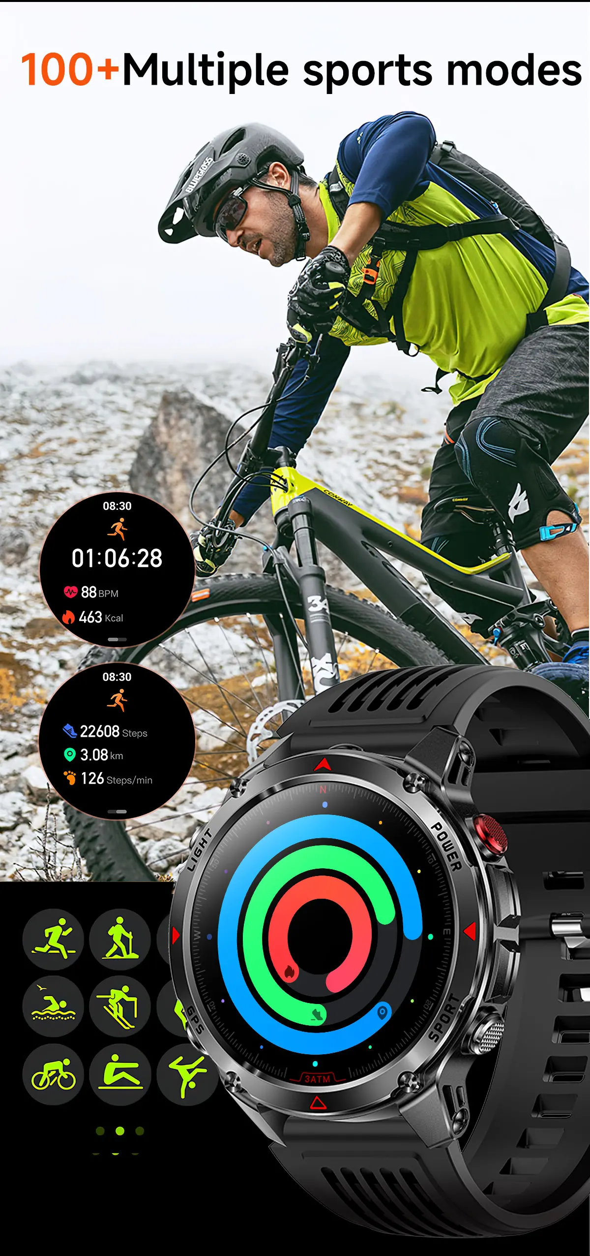 Forerunner 570 GPS Smart Watch 3ATM Waterproof AMOLED Screen MULTI-BAND GNSS Compass Altimeter Flashlight Sports Smartwatch Men