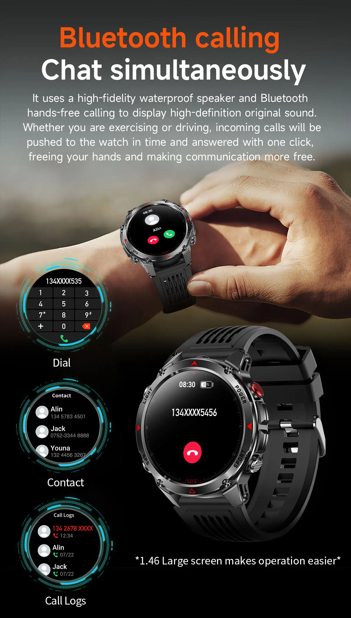 Forerunner 570 GPS Smart Watch 3ATM Waterproof AMOLED Screen MULTI-BAND GNSS Compass Altimeter Flashlight Sports Smartwatch Men