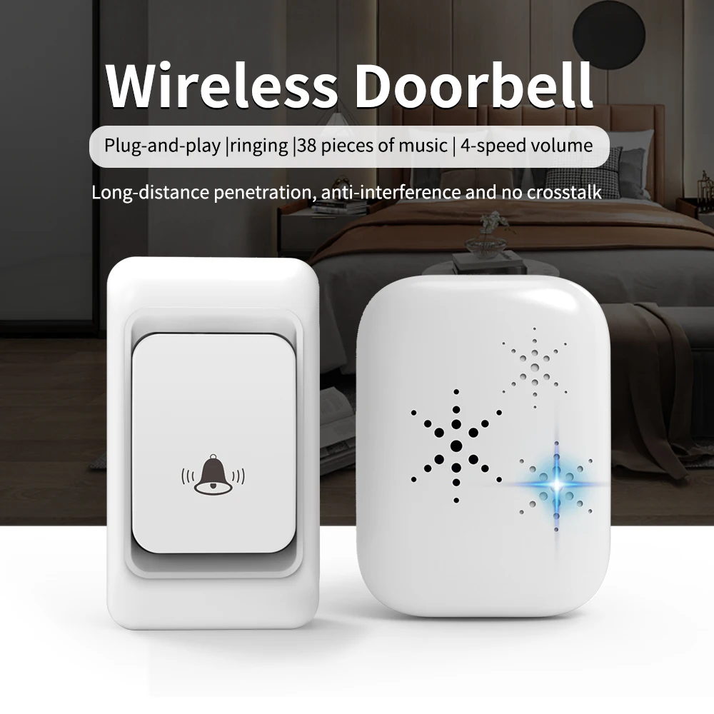 Wireless Doorbell EU plug with 38 Chimes Long Distance 4 Volume Settings, Waterproof cover Wireless Doorbell EU plug with 38 Chimes Long Distance 4 Volume Settings, Waterproof cover