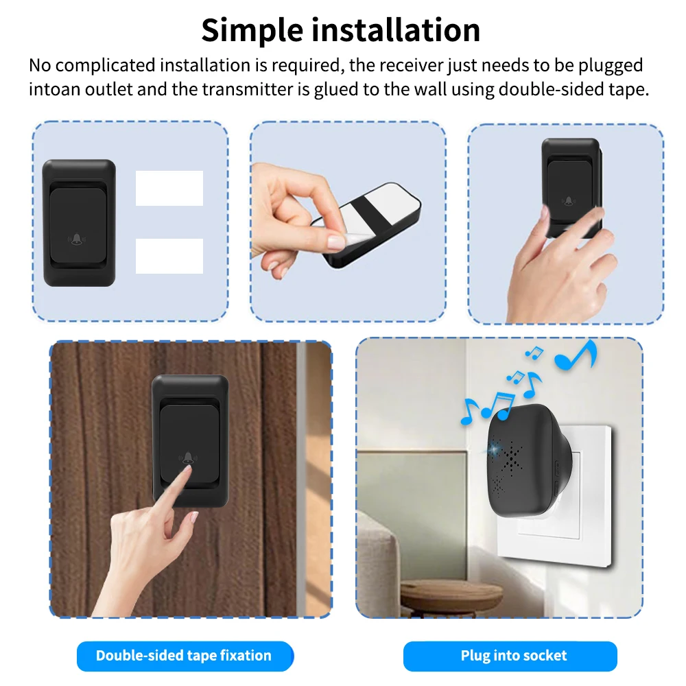 Wireless Doorbell EU plug with 38 Chimes Long Distance 4 Volume Settings, Waterproof cover Wireless Doorbell EU plug with 38 Chimes Long Distance 4 Volume Settings, Waterproof cover