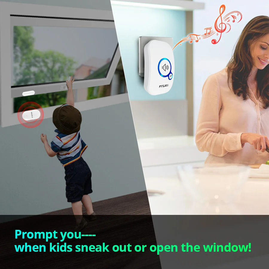 FUERS Wireless Door Sensor Alarm Door Bells Chime Home Security Motion Detector Visitor Alert Welcome Chime Burglar Alarm System FUERS Wireless Door Sensor Alarm Door Bells Chime Home Security Motion Detector Visitor Alert Welcome Chime Burglar Alarm System