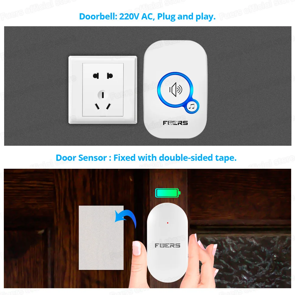 FUERS Wireless Door Sensor Alarm Door Bells Chime Home Security Motion Detector Visitor Alert Welcome Chime Burglar Alarm System FUERS Wireless Door Sensor Alarm Door Bells Chime Home Security Motion Detector Visitor Alert Welcome Chime Burglar Alarm System