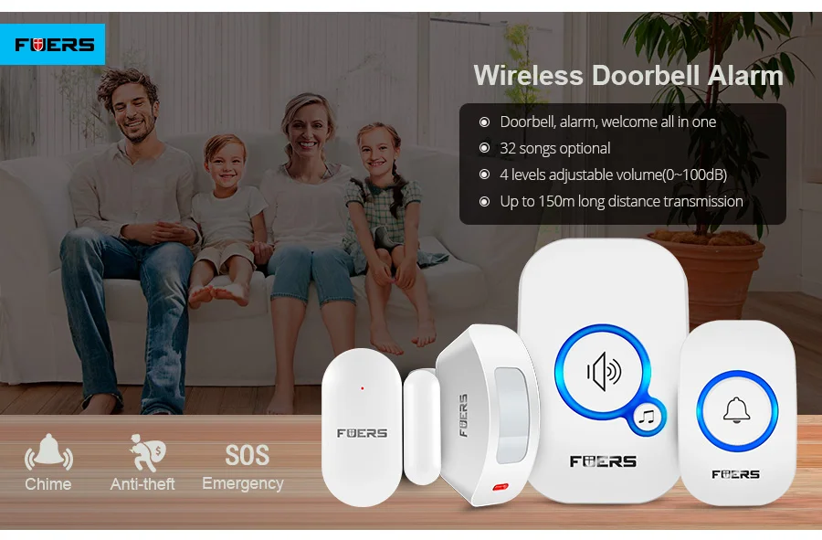 FUERS Wireless Door Sensor Alarm Door Bells Chime Home Security Motion Detector Visitor Alert Welcome Chime Burglar Alarm System FUERS Wireless Door Sensor Alarm Door Bells Chime Home Security Motion Detector Visitor Alert Welcome Chime Burglar Alarm System