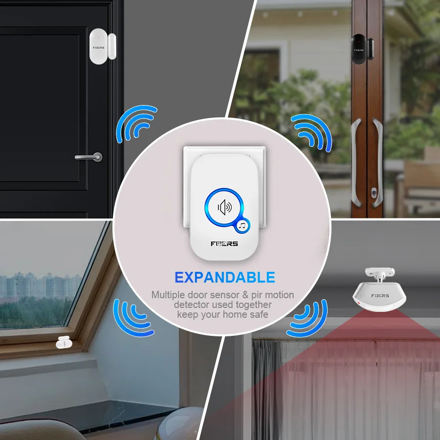 FUERS Wireless Door Sensor Alarm Door Bells Chime Home Security Motion Detector Visitor Alert Welcome Chime Burglar Alarm System FUERS Wireless Door Sensor Alarm Door Bells Chime Home Security Motion Detector Visitor Alert Welcome Chime Burglar Alarm System