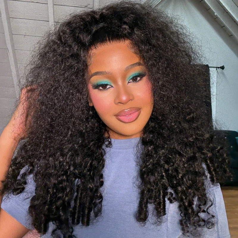 300% Wear And Go 7x5 Burmese Curly Glueless Wigs Human Hair 13x6 HD Lace Frontal Wig Real Ear To Ear With Invisi Draw-string Wig