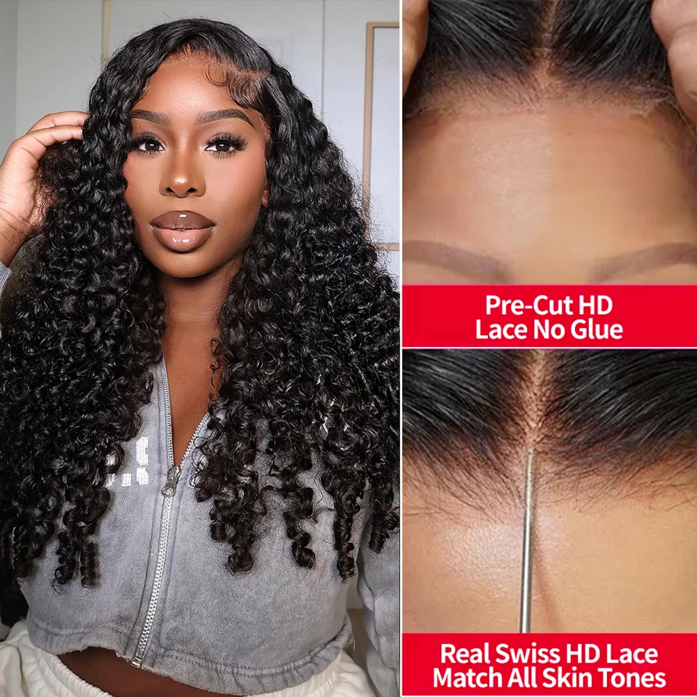 300% Wear And Go 7x5 Burmese Curly Glueless Wigs Human Hair 13x6 HD Lace Frontal Wig Real Ear To Ear With Invisi Draw-string Wig