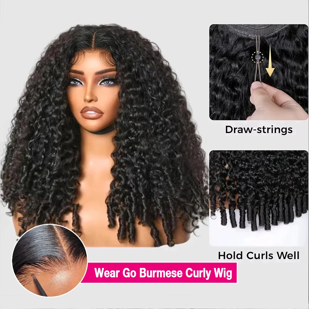 300% Wear And Go 7x5 Burmese Curly Glueless Wigs Human Hair 13x6 HD Lace Frontal Wig Real Ear To Ear With Invisi Draw-string Wig