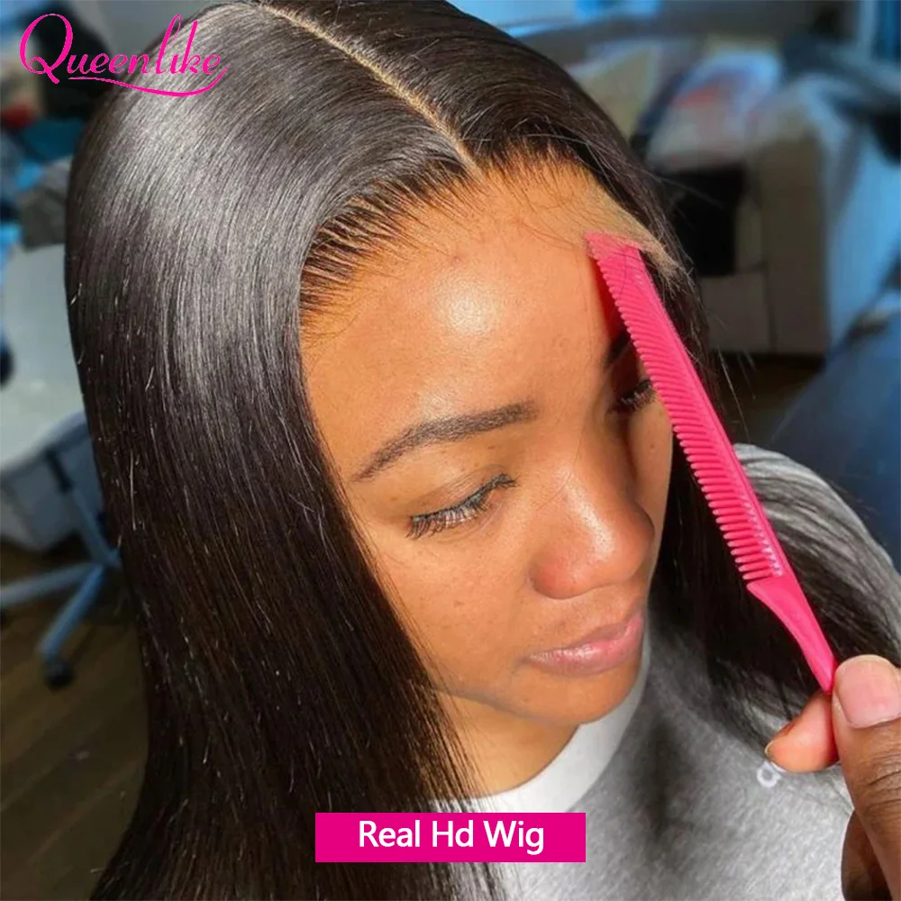 Queenlike Real Hd Lace Frontal Human Hair Wigs for Women Pre Plucked 13x4 Straight Scalp Invisible Strap Hd Lace Human Hair Wig