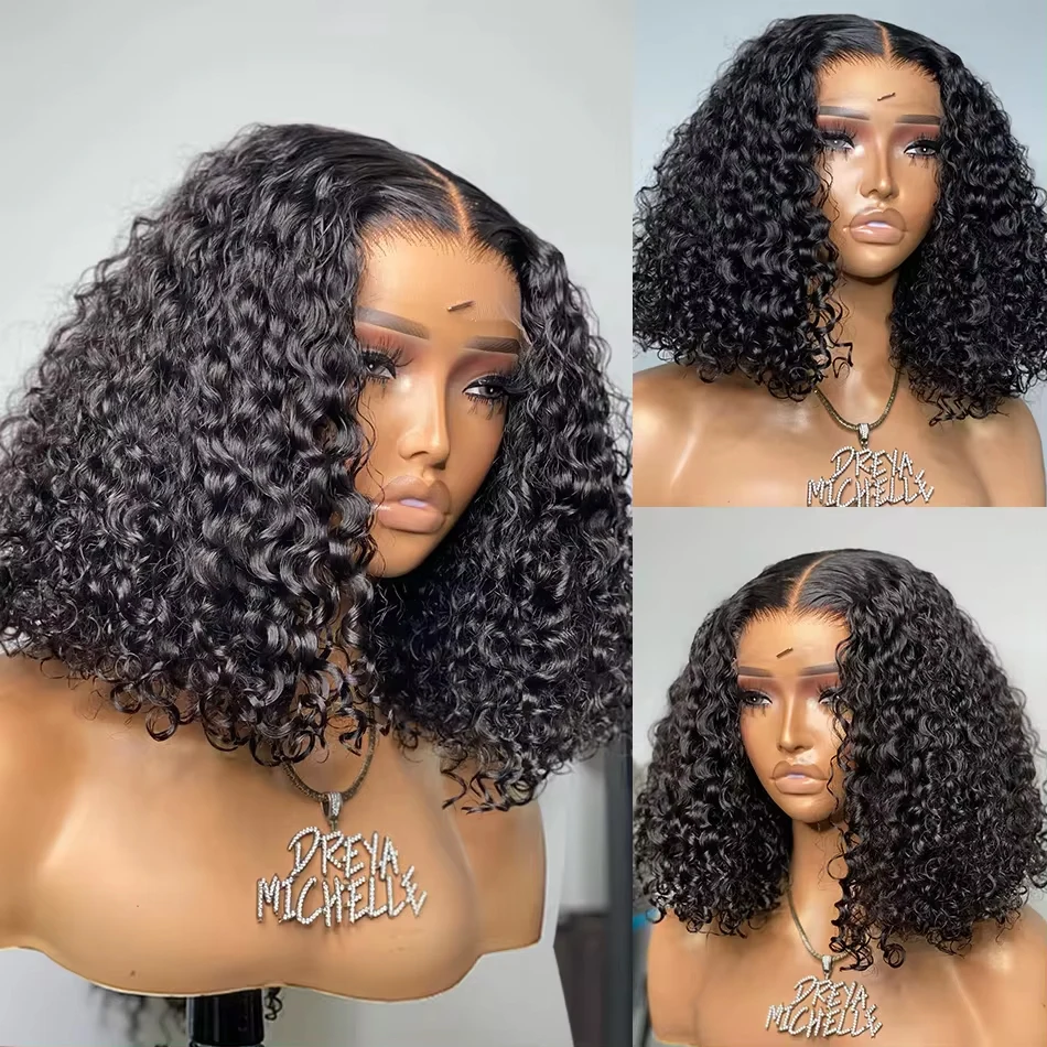 Deep Wave Bob Wig Human Hair Lace Front Wigs For Black Women Human Hair Invisible Lace Wigs 200 Density 13x4 #1B Natural Black