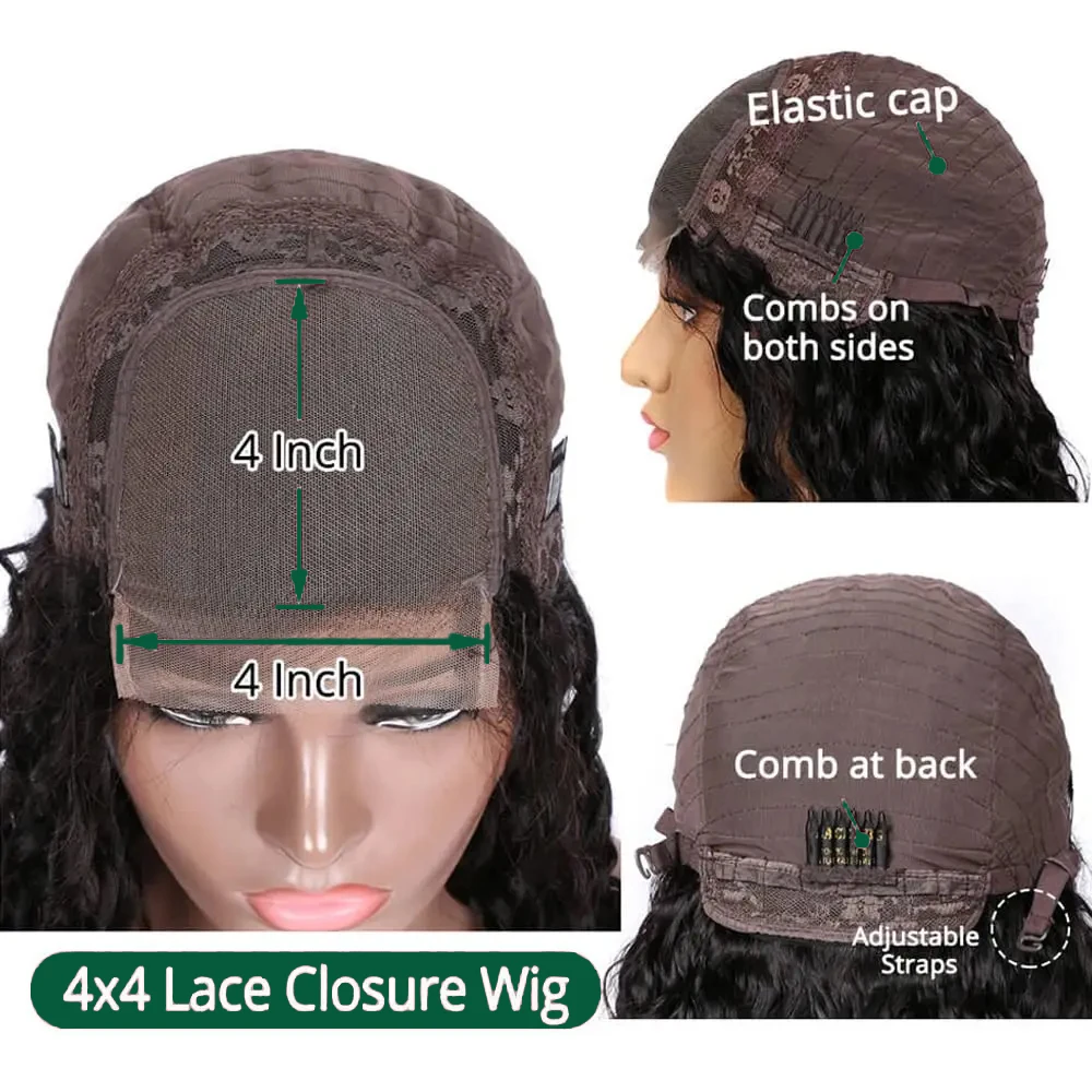Deep Wave Bob Wig Human Hair Lace Front Wigs For Black Women Human Hair Invisible Lace Wigs 200 Density 13x4 #1B Natural Black