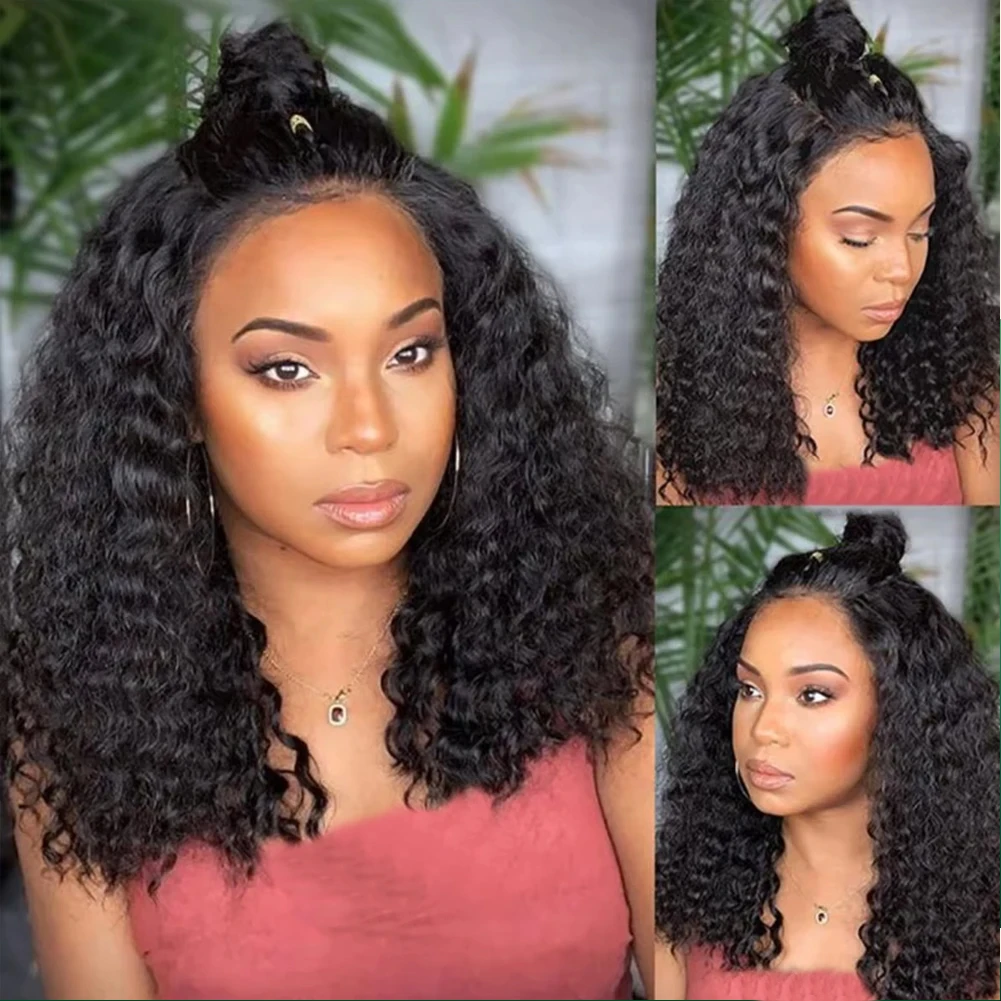 Deep Wave Bob Wig Human Hair Lace Front Wigs For Black Women Human Hair Invisible Lace Wigs 200 Density 13x4 #1B Natural Black