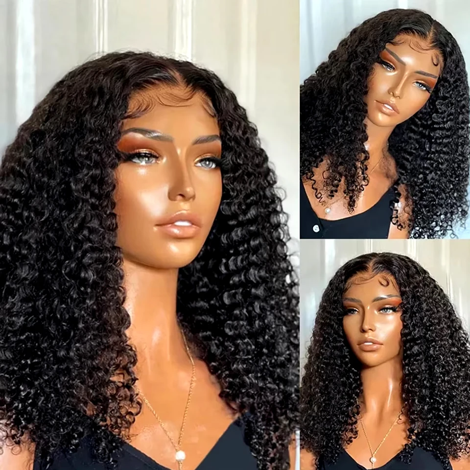 Deep Wave Bob Wig Human Hair Lace Front Wigs For Black Women Human Hair Invisible Lace Wigs 200 Density 13x4 #1B Natural Black
