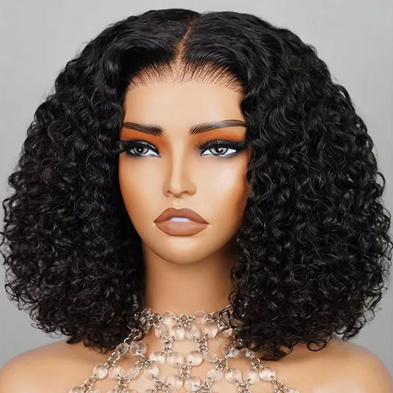 Deep Wave Bob Wig Human Hair Lace Front Wigs For Black Women Human Hair Invisible Lace Wigs 200 Density 13x4 #1B Natural Black