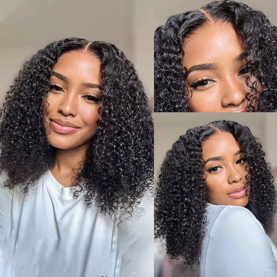 Deep Wave Bob Wig Human Hair Lace Front Wigs For Black Women Human Hair Invisible Lace Wigs 200 Density 13x4 #1B Natural Black
