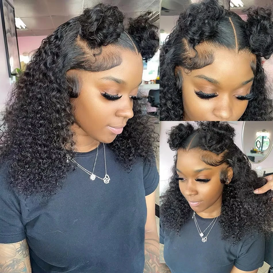Deep Wave Bob Wig Human Hair Lace Front Wigs For Black Women Human Hair Invisible Lace Wigs 200 Density 13x4 #1B Natural Black