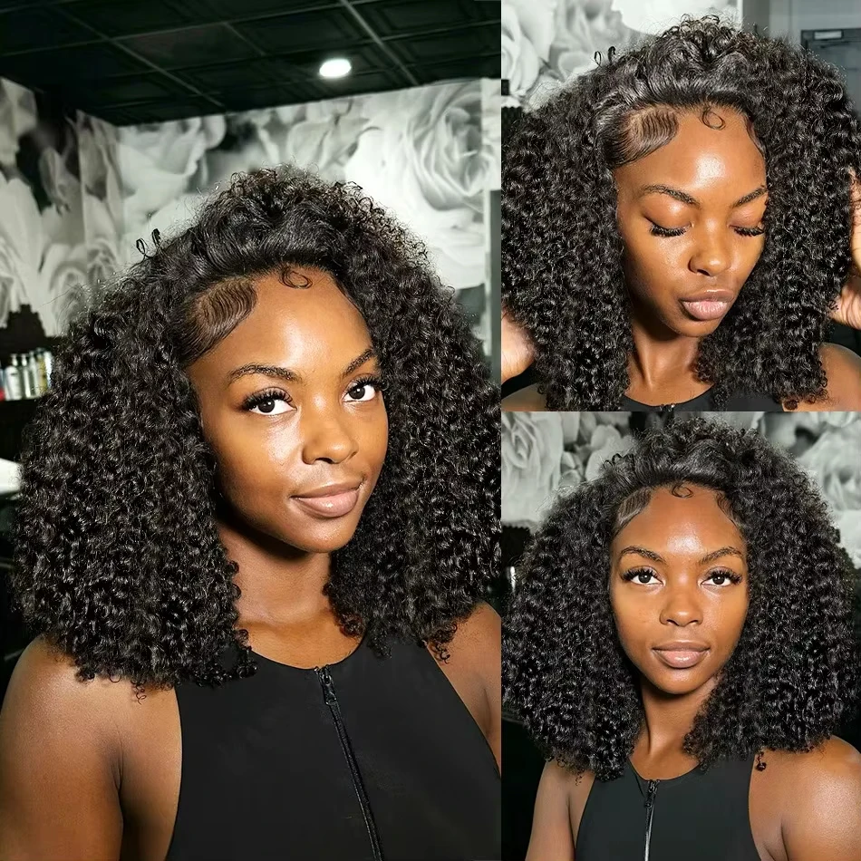 Deep Wave Bob Wig Human Hair Lace Front Wigs For Black Women Human Hair Invisible Lace Wigs 200 Density 13x4 #1B Natural Black