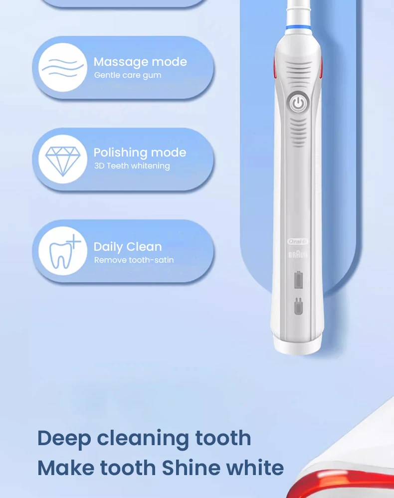 Oral B Pro4000 Electric Toothbrush 3D Action Clean 4 Modes Visible Pressure Sensor Whiter Teeth Rechargeable Adult's Toothbrush