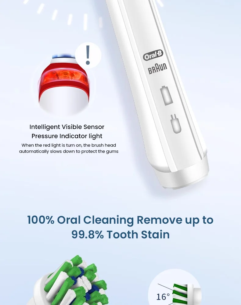 Oral B Pro4000 Electric Toothbrush 3D Action Clean 4 Modes Visible Pressure Sensor Whiter Teeth Rechargeable Adult's Toothbrush
