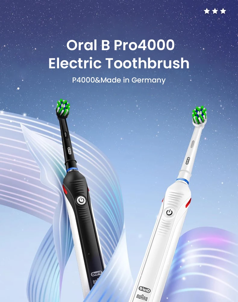 Oral B Pro4000 Electric Toothbrush 3D Action Clean 4 Modes Visible Pressure Sensor Whiter Teeth Rechargeable Adult's Toothbrush