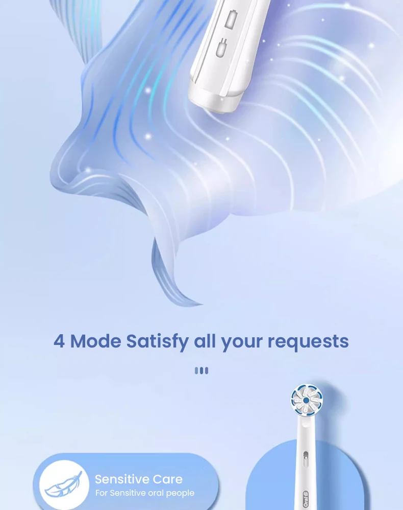 Oral B Pro4000 Electric Toothbrush 3D Action Clean 4 Modes Visible Pressure Sensor Whiter Teeth Rechargeable Adult's Toothbrush