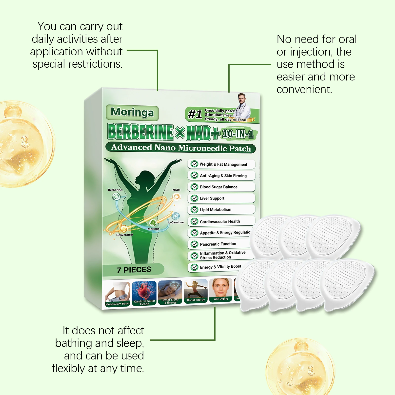 Berberine NAD+ 10-IN-1 Advanced Nano Microneedle Patch Activate Local Loop Daily Body Care Patch with Microdarts Technology Berberine NAD+ 10-IN-1 Advanced Nano Microneedle Patch Activate Local Loop Daily Body Care Patch with Microdarts Technology