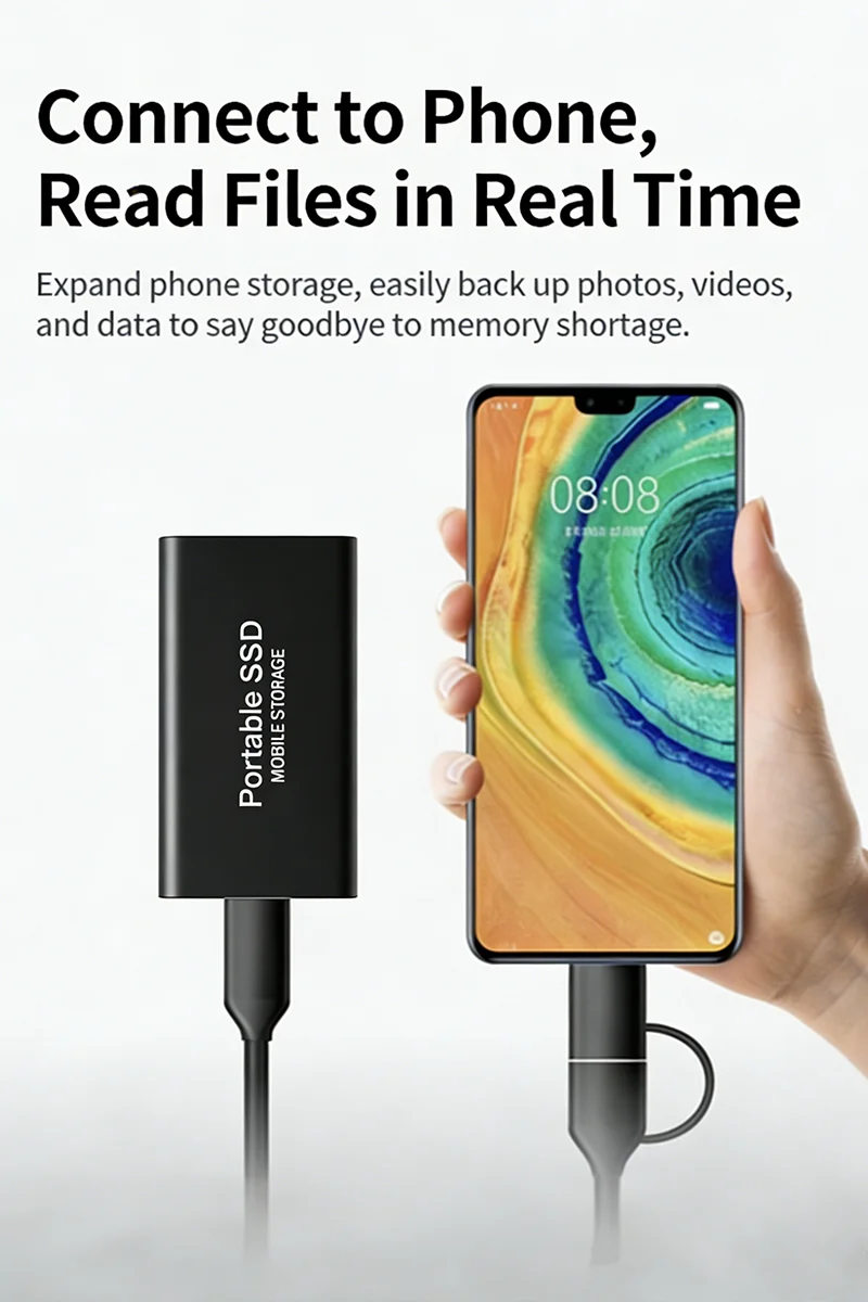 Stable Performance External Solid State Drive USB3.1 Portable Hard Disk Lightweight Slim Design For Home And Office Daily Use