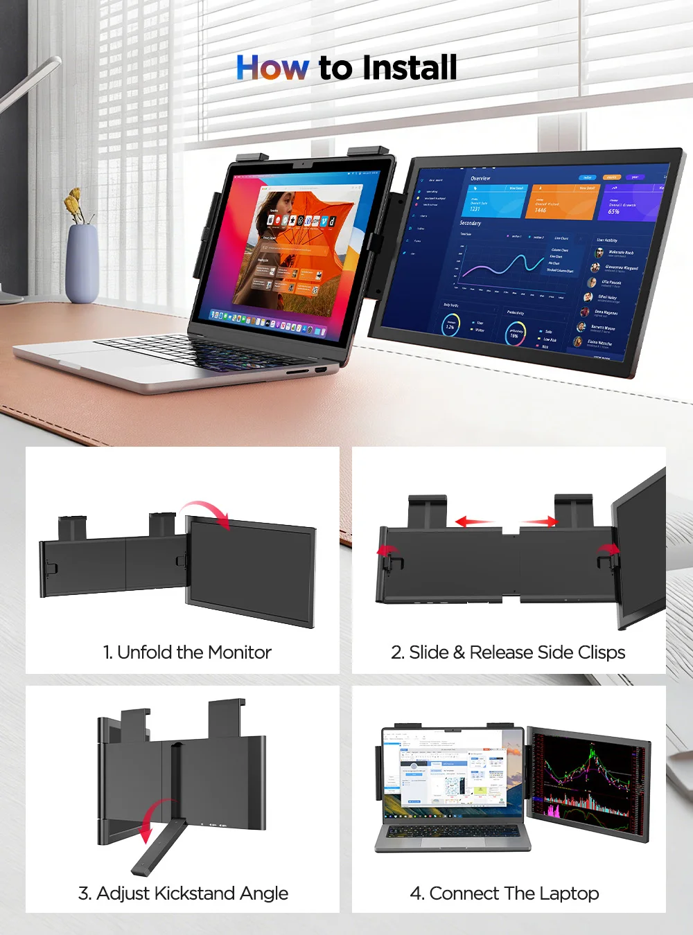 UPERFECT 14'' Portable Monitor Laptop Foldable Screen Extender 1080 FHD Travel Display For 13.3