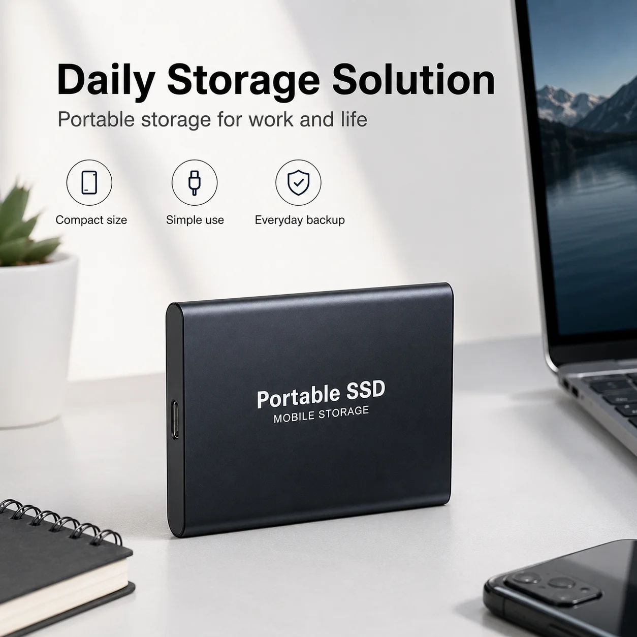 External Hard Drive Portable SSD Type-C Storage Drive for Home Office PC