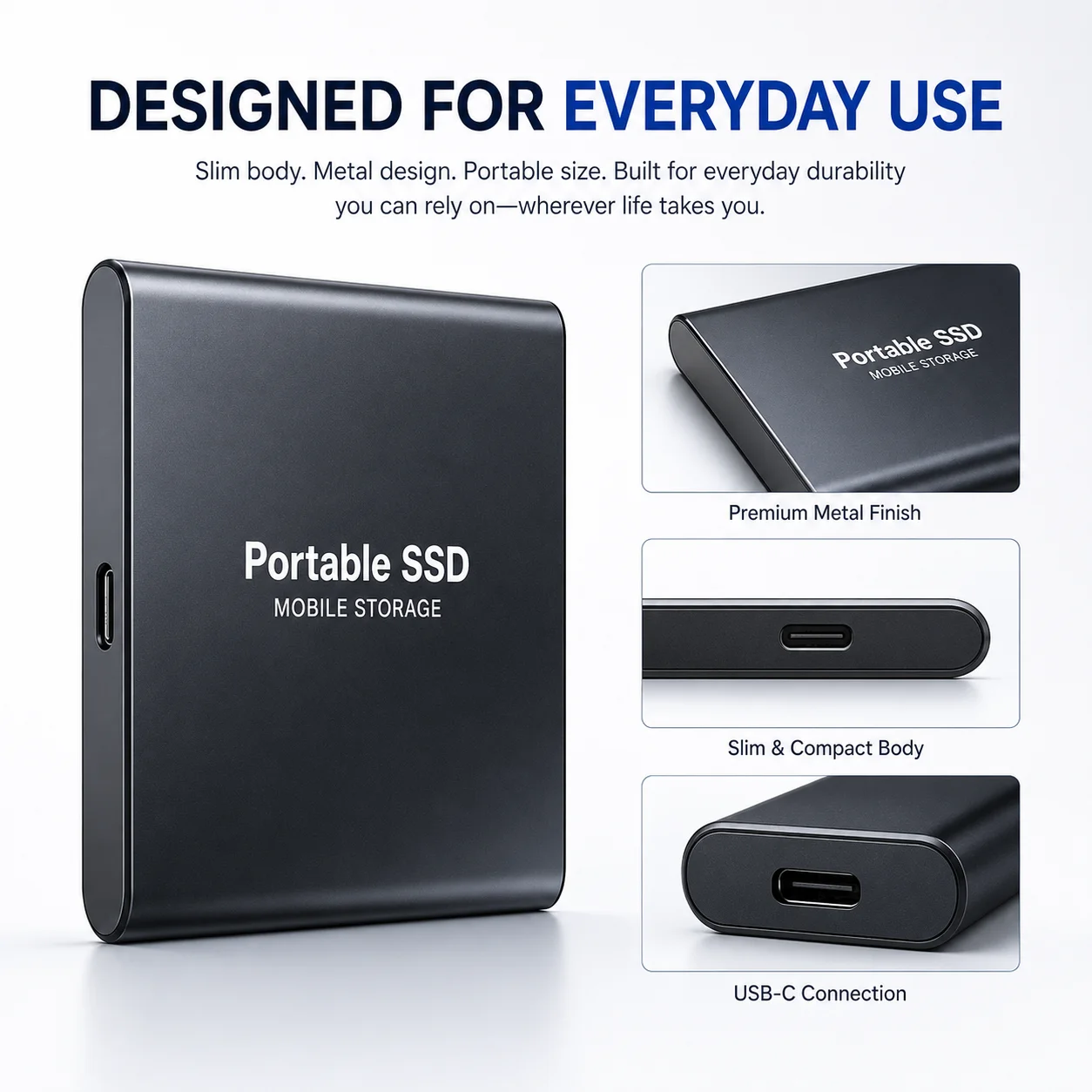 4TB External SSD Portable Storage Hard Drive USB 3.0 Type-C Hard Disk for Laptop Mac Game Files Media Backup