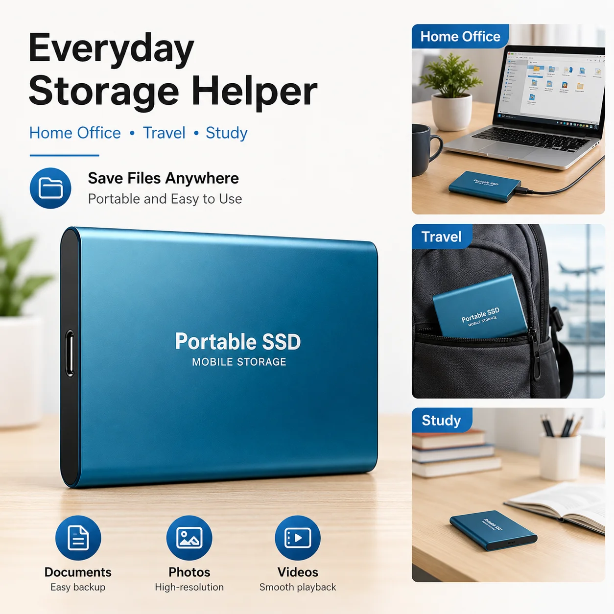 4TB External SSD Portable Storage Hard Drive USB 3.0 Type-C Hard Disk for Laptop Mac Game Files Media Backup