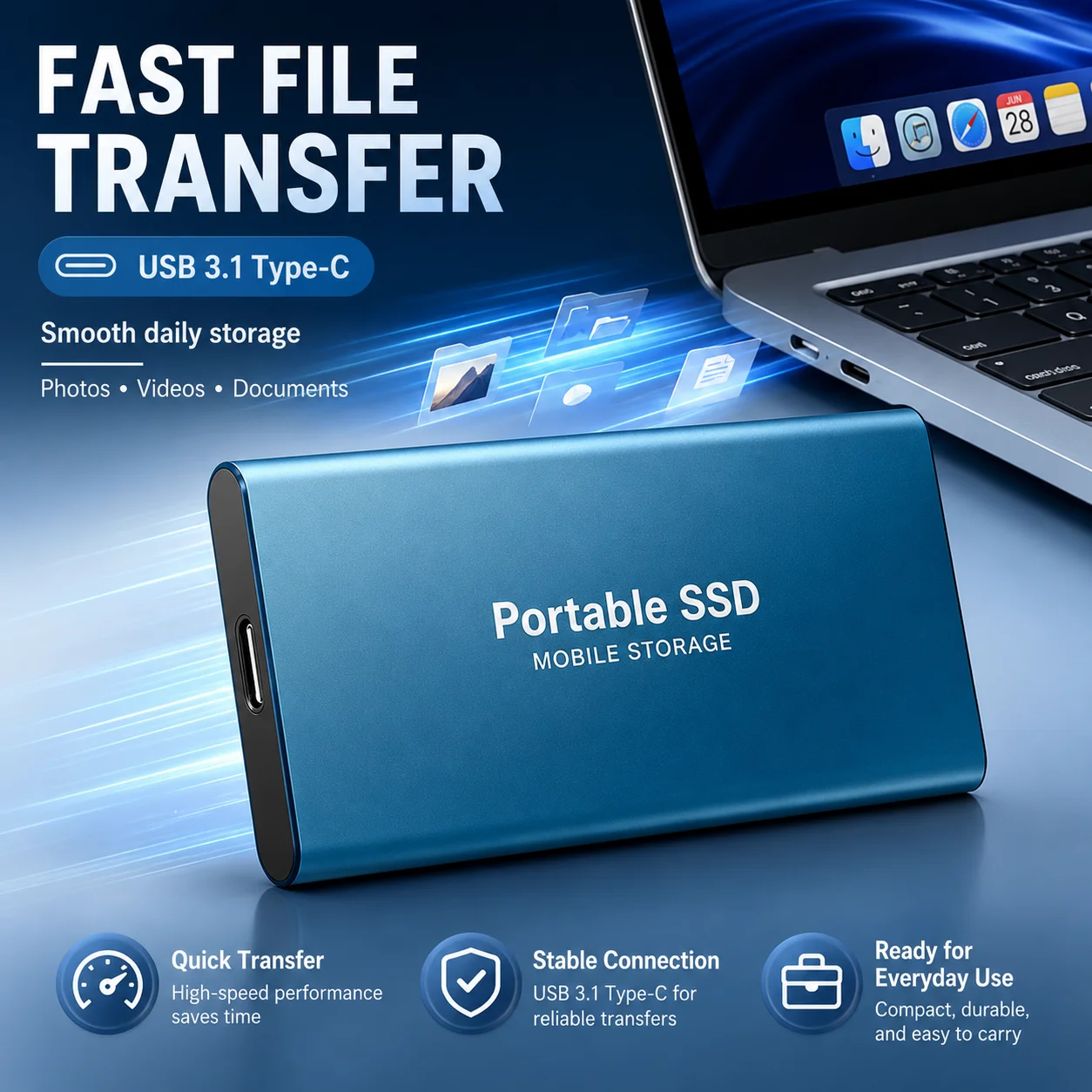 4TB External SSD Portable Storage Hard Drive USB 3.0 Type-C Hard Disk for Laptop Mac Game Files Media Backup
