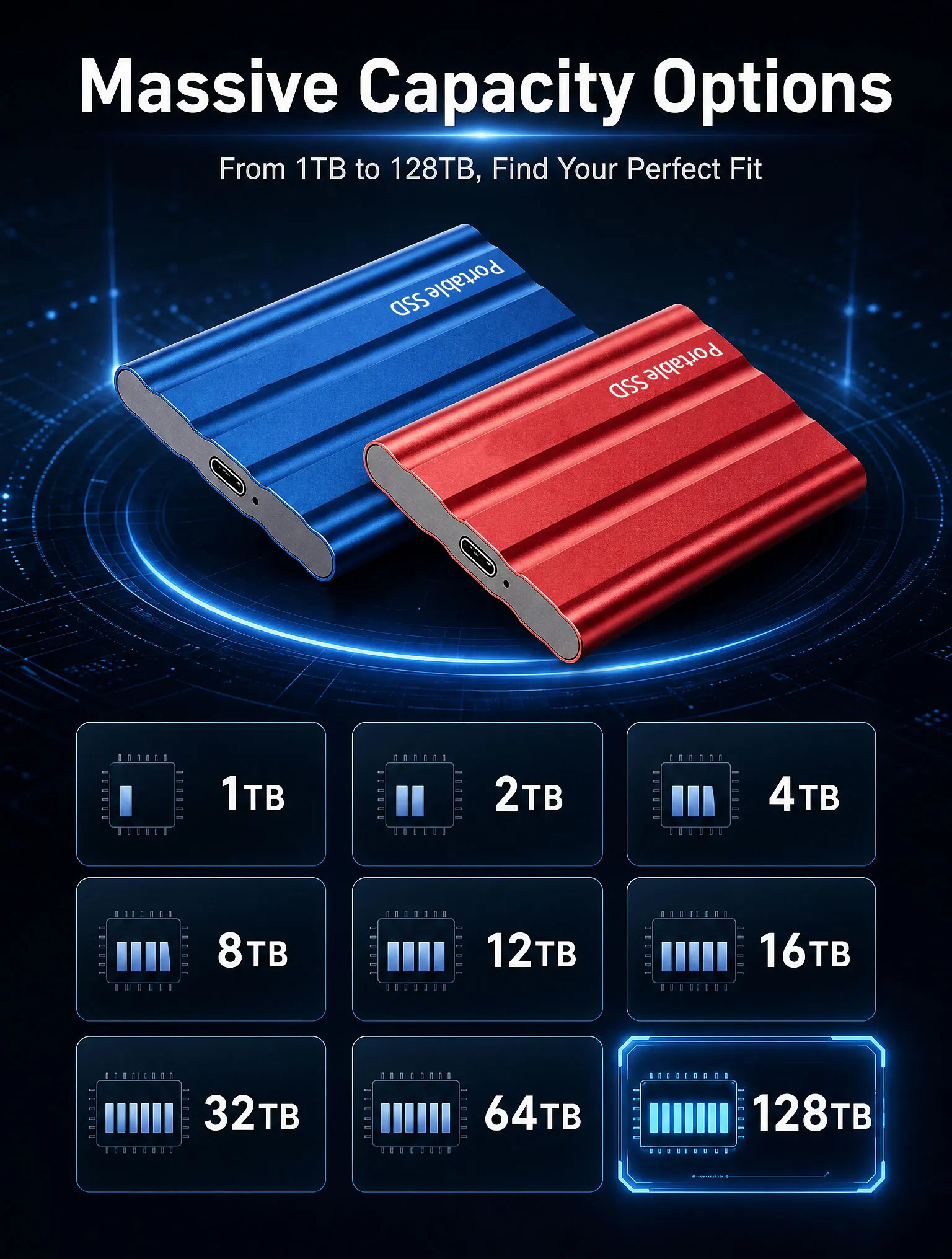 Portable external SSD 16TB high-speed original hard drive, large capacity portable solid state drive, USB 3.1 storage disk suita