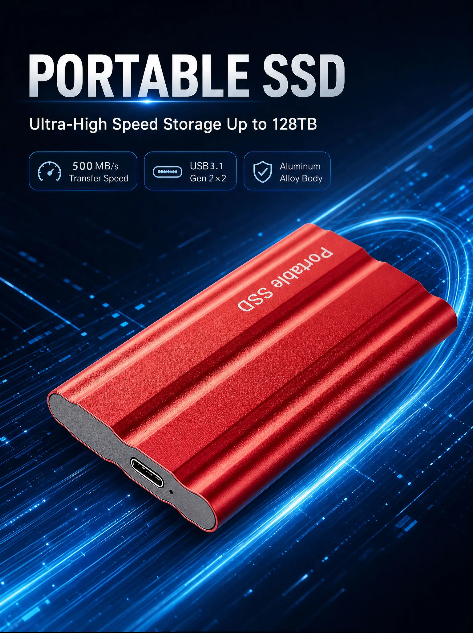 Portable external SSD 16TB high-speed original hard drive, large capacity portable solid state drive, USB 3.1 storage disk suita