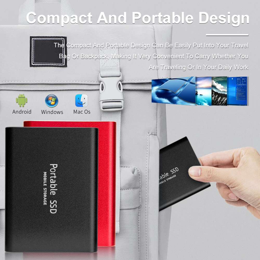 16TB Mass Storage Portable SSD 1TB 2TB 4TB 8TB USB3.2 External Hard Drive High Speed Solid Disk for All Devices