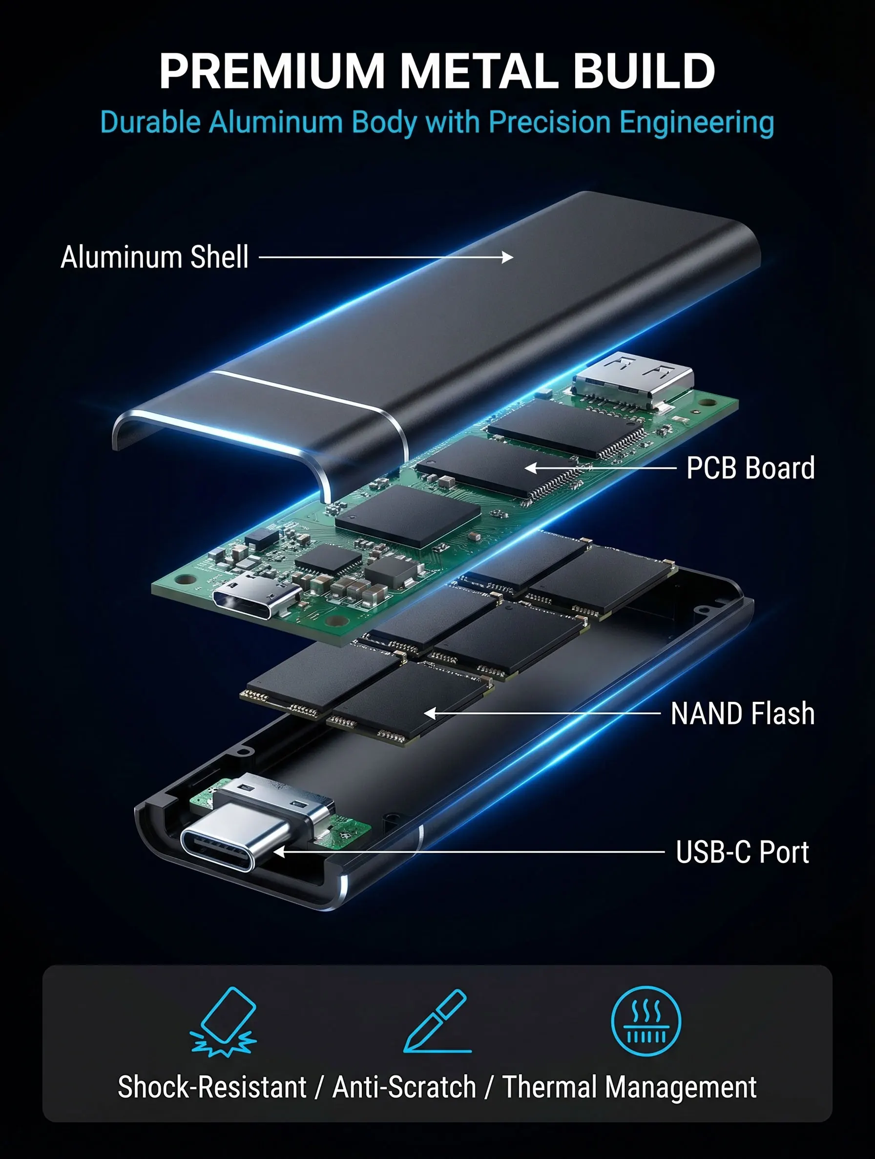 Fast transmission external solid-state drive, portable SSD, 2TB/4TB high-capacity external hard drive, suitable for PC/data tran